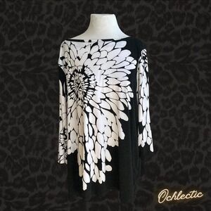 Susan Graver Black and White Floral Long Sleeve Top
